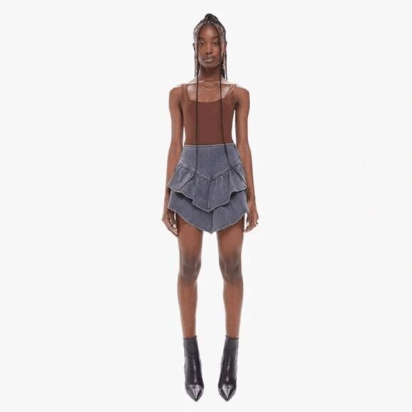 MOTHER Dresses & Skirts - MOTHER Dig Up Dirt Gray Denim The Ruffle Tiered Mini Skirt Women's Size 27